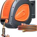 Automatic Retractable Garden Hose Reel 1/2 inch x 100ft, Wall Mounted 180 Swivel with Easy-Clean Chamber, Slow Return System, Any-Length Lock & 8-Pattern Heavy Duty Nozzle for Watering, Cleaning
