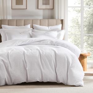 WDCOZY 100% Cotton Luxury Honeycomb Duvet Cover Set Queen Size with Hidden Zipper, White Waffle Weave Bedding, Textured Soft and Breathable Washed, Linen Like, 3 Pieces, 90x90 inches