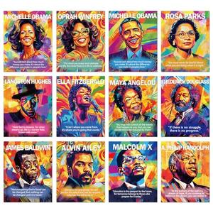Aposwow Black History Month Decorations - 12 Pcs Motivational Posters for Bulletin Board African American Classroom Decorations, Inspirational School Wall Hallways Office Poster Board Decor