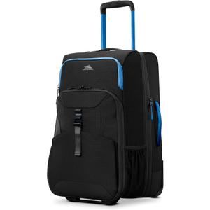High Sierra Hi-Life 22-Inch Carry-On Wheeled Duffle - Features Smooth Rolling Wheels, WetPak Pockets, Stack-It Strap, Adjustable Handle, Fleece Pocket, Padded Laptop Sleeve, Expandable - Black/Blue