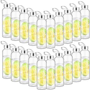 Zubebe Reusable Clear Water Bottles Bulk with Stainless Steel Leak Proof Lids Sports Bottles with Nylon Camying Strap for Party Gift Water Milk Smoothie Juice Beverage (14 oz)