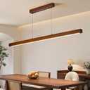 47" Wood Linear Pendant Light,Dimmable Kitchen Island Lighting with Remote,28W LED Island Lights for Kitchen,Linear Chandelier for Dinning Room Light Fixture,Pool Table Light Walnut