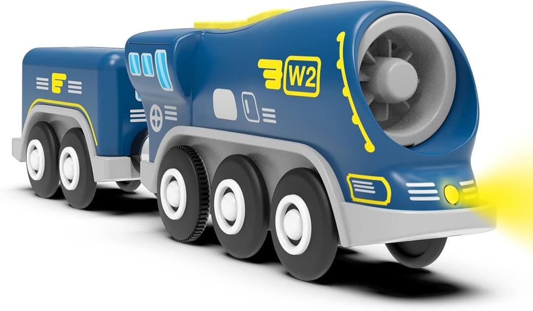 Z MAYABBO Battery Operated Locomotive Trains for Wooden Tracks, Powerful Engine Toy Train Vehicle for Railway Track, Science Fiction Train Car Series Fit All Brands Railroad (Battery Not Included) (Blue)