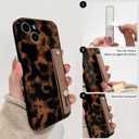 NITITOP Compatible with iPhone 15 Case Cute Leopard Tortoise Wrist - Black | Strap design, Aesthetic amber, For girls women men, Girly, Soft TPU, Full camera lens, Protective, Shockproof phone cover