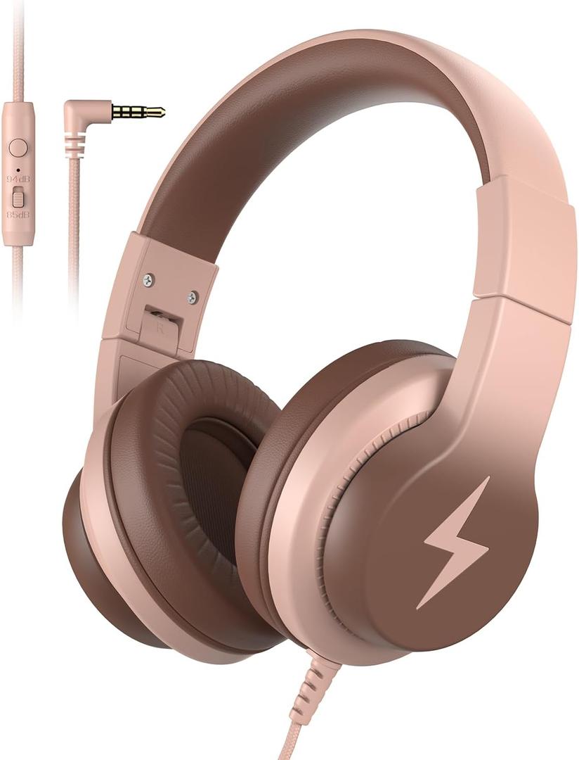 Kids Headphones, Wired Headphones for Kids Over Ear with Microphone, 85/94dB Volume Limiter Headphone for Girls Boys, Foldable Headphone for Learning & Entertainment, Gradient Brown