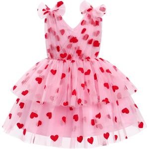 IMEKIS Toddler Girls Butterfly Birthday Dress Rainbow Tulle Formal Wedding Party Ruffle Tutu Dresses Photo Shoot (12-18 Months, Pink Heart)