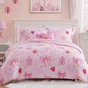 Wink Deer Twin Comforter Set for Girls-5 Pieces Pink Bow Twin Bedding Sets for Kids, Ultra Soft Bed in A Bag with Sheets