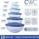 COOK WITH COLOR 12 Pc Glass Mixing Bowl Set with Lids Borosilicate Glass Nesting Bowls for Cooking, Baking and Meal Prep, Fluted Blue