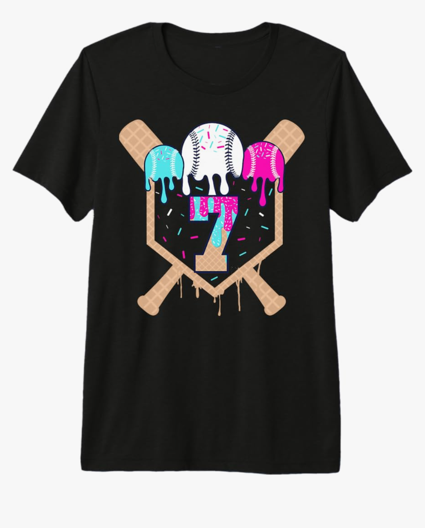 Baseball 7 Year Old Ice Cream Drip 7th Birthday Boy Number 7 Premium Tri-blend T-Shirt, Size: S (Youth)