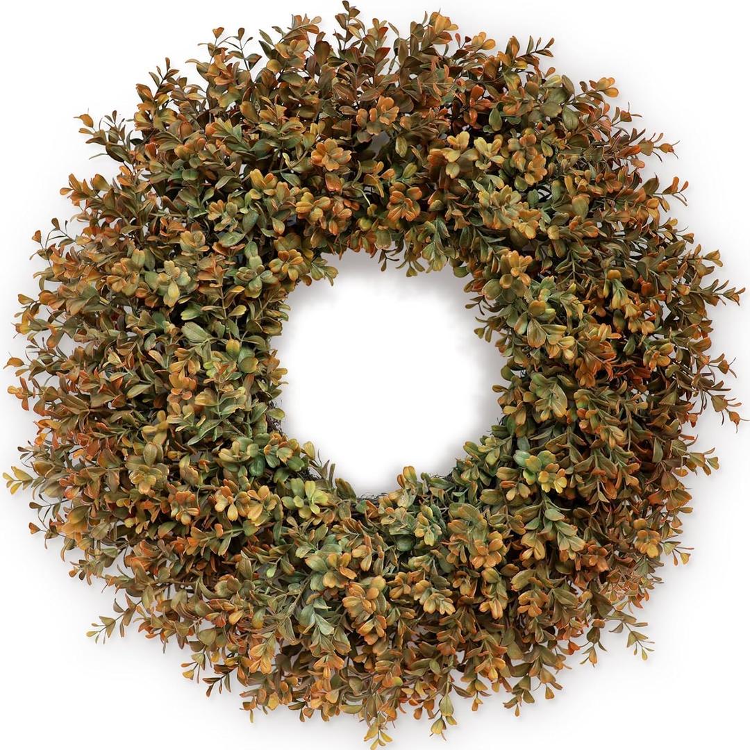26'' Large Fall Wreath for Front Door, Porch, Window- Artificial Boxwood Leaves Outdoor Autumn Wreath for Home, Farmhouse Wall Thanksgiving Day Harvest Festival Decor