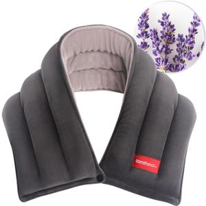 Microwavable Heating Pads for Neck Pain Relief, Moist Heated Neck Warmer Wrap, Cold and Hot Compress with Lavender Aroma, Versatile Microwave Heat Pad for Sore Muscle Relief, 25 x 5.7 Inches (Gray)