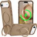 Designed for iPhone 17 Air Case with Magnetic Stand [Military Drop Protection][Compatible with Magnet] Shockproof 17 Air Phone Case with Ring Holder, Khaki