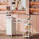 Manicure Table Nail Desk for Nail tech with Drawers and Power Outlet,Nail Beauty Table with Storage and Open Shelves for Home,Workshop,Makeup Beauty Salon Workstation (White)