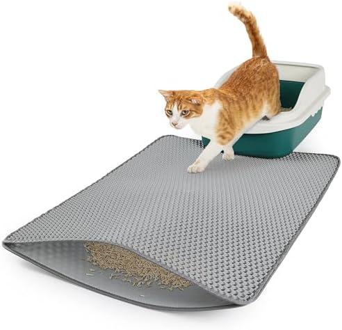 Zyusora cat Litter mat, Large (31" x 23") Gray, Double Layer, Waterproof, Odor-Free, Easy to Clean
