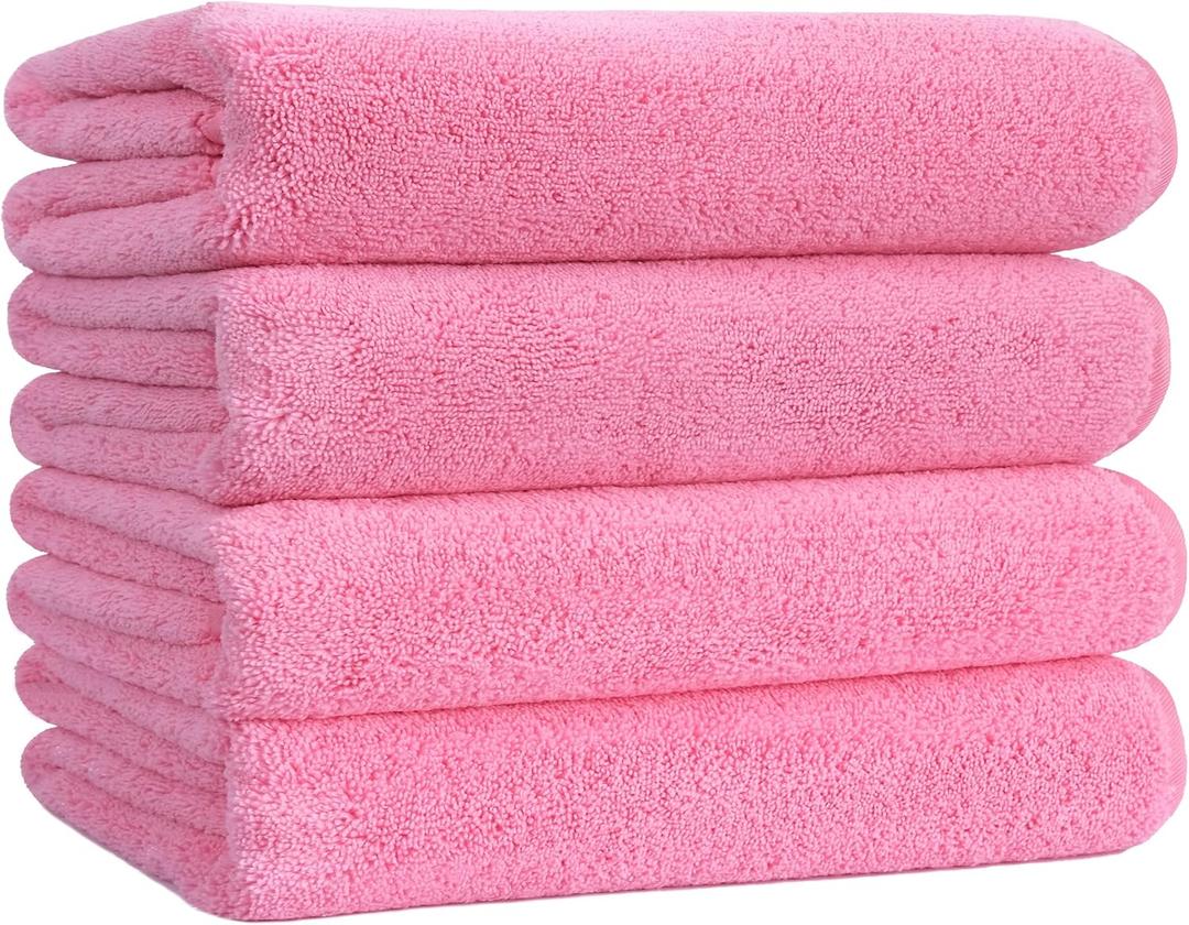 POLYTE Microfiber Quick Dry Lint Free Bath Towel, 57 x 30 in, Pack of 4 (Pink)