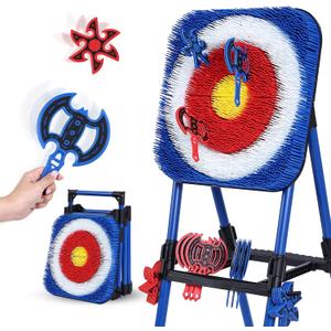 Axe Throwing Bristle Target with 16 Throwing Axes Set, Foldable Axe Throwing Game for Backyard, Outdoor Games, Yard Game, Carnival Games