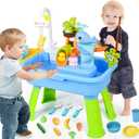 Upgraded Toddler Sand Water Table Toy with Electric Water Pump, Kids Sand Water with Faucet/Play Food Accessories/Fishing Toy, Kitchen Play Sink Toys for Girl Boy Age 3+ (Blue)