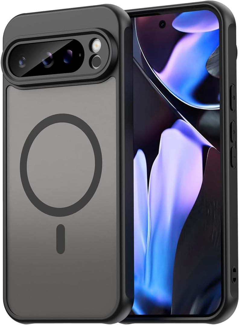 for Google Pixel 9 Pro XL Case[Full Camera Protection][Compatible with Magsafe] Shockproof Military-Grade Protection Skin-Friendly Touch Translucent Matte Back Protective Phone Cover, Black