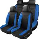 Blue Car Seat Covers,Breathable and Waterproof Seat Cover Full Set,PU Premium Universal Fit Automotive Airbag Compatible for Cars Sedans SUVs Vans and Trucks(Full Seat,Black+Blue,N1)