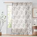 Jinchan Linen Floral Curtains 100 Inch Extra Wide for Patio Sliding Glass Door Room Divider Curtain for Living Room 96 Inch Length Farmhouse Peony Black Printed Curtain Set 1 Panel