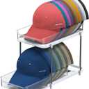 Gomyrod Hat Rack for Baseball Caps, 2-Tier Clear Hat Organizer for Closet Space Saving Hat Storage Holds up to 20 Caps, Pull-Out Cabinet Organiser with Track for Closet & Bedroom