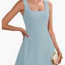 ZESICA Women's 2025 Summer Sleeveless Tank Mini Dresses Square Neck A Line Flare Party Short Dress,XL