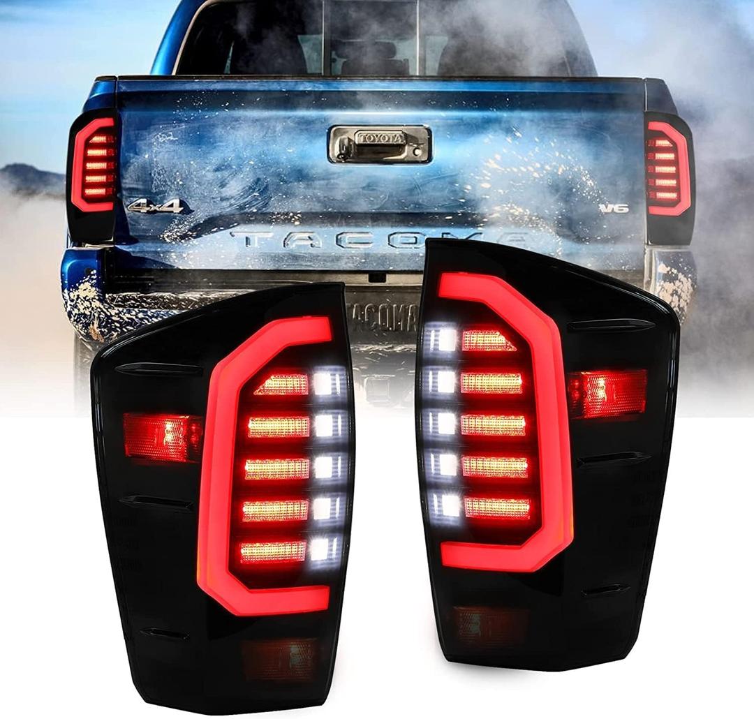LED Tail Lights Compatible for 2016 2017 2018 2019 2020 2021 2022 Toyota Tacoma Smoked Black Taillights Brake Rear Lamps, Turck Tail Lamp Assembly Passenger & Driver Side