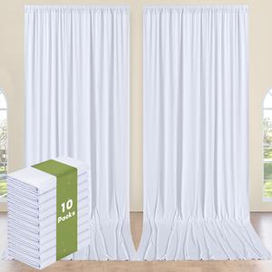 10 Panels 5x14ft White Backdrop Curtains for Parties, Wrinkle Free Polyester White Photo Backdrop Drapes 14 ft Long Back Drop Cloth for Wedding Birthday Photography Background Party