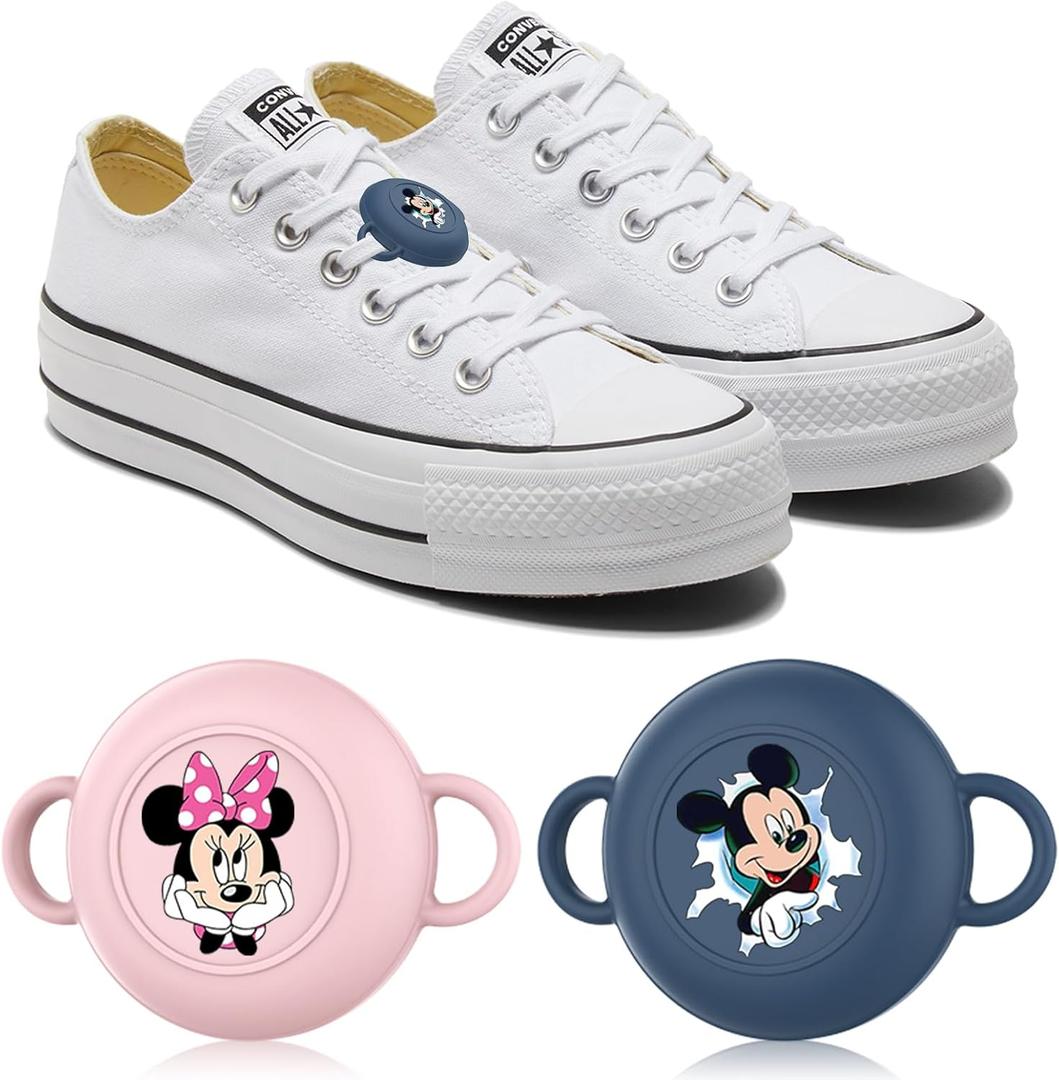 [2 Pack] Kids Shoelaces & Straps Holder Only Compatible for Airtag Protective Case, Cartoon Funny Silicone Case for Children Shoes Shoestring, Waterproof Hidden AccessoriesDark Blue+Pink
