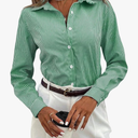 Milumia Women's Colorblock Striped Blouse Collar Long Sleeve Button Down Shirt S