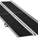 HOMCOM Wheelchair Ramp 10FT, Folding Aluminum Threshold Ramp with Non-Slip Surface, Transition Plate, 594lbs Weight Capacity for Home, Doorways, Curbs, Steps
