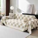 MEETSKY Couch Cover Modern Khaki White Plaid Jacquard Sofa Slipcover U Shape Sofa Protector for 3 Cushion Couch Sofa, Chenille Sofa Couch Coverfor Dogs Kids, 91" X134", Khaki Checkerboard