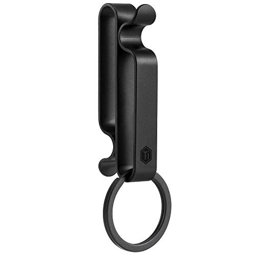 KeyUnity KM00 Titanium Belt Loop Keychain Clip Double Side Quick Release Key Holder with Detachable Key Ring (PVD Black)