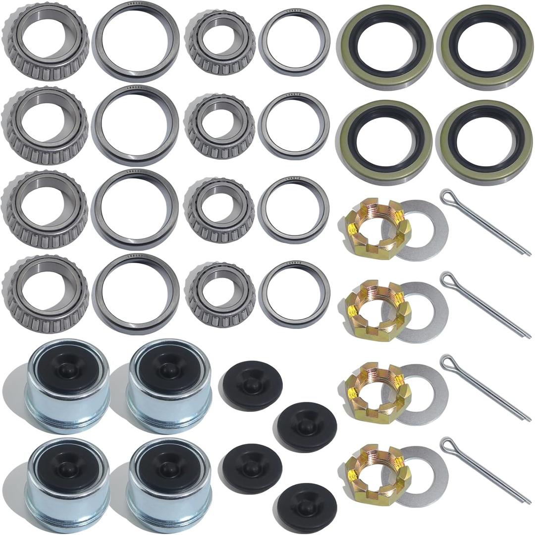 4Sets L68149 L44649 Trailer Hub Bearings Kit for 1-3/8'' to 1-1/16'' Tapered Axle, with Castle Nut Washer 171255TB/10-19 Grease Seal 1.98'' Dust Cap, Hub Bearing Kits for 3500lbs #84 Spindle