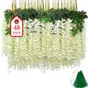 48 Pcs of Wisteria Hanging Flowers, 3.75 Ft Fake Flower Strings, Artificial Wisteria Flowers Hanging Garland for Backdrop, Wedding, Ceremony, Garden and Home Wall Decoration(White)