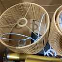 Gold Arc Floor Lamp for Living Room, Mid Century Floor Lamp with Stepless Dimmable Switch, Boho Standing Lamp with Wicker&Fabric Shade, Rattan Tall Lamp for Bedroom Over Couch Reading
