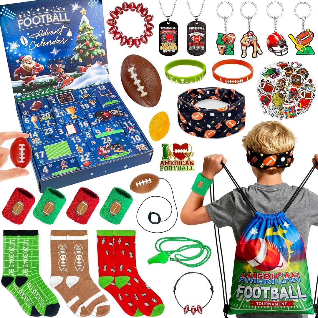Sports Advent Calendar 2025, Football Advent Calendar for Boys Teens 24 Days Christmas Countdown Football Accessories & Treasure Xmas Christmas Surprises Gifts Goodie Bags Fillers for Boys