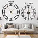 LEIKE 40 Inch Extra Large Modern Wall Clock, Oversize Rustic Round Nearly Silent Battery Operated, Black Metal Roman Numerals Wall Clocks for Living Room, Bedroom, Entrance Home Decor