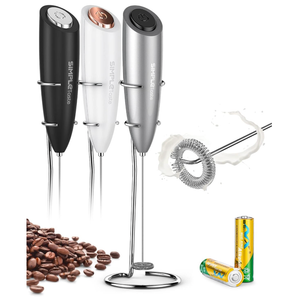 SIMPLETASTE Milk Frother Handheld Electric Foam Maker, Drink Mixer with Stainless Steel Whisk for Cappuccino, Bulletproof Coffee, Latte, Midnight Black, without Stand, Battery Operated