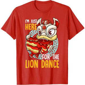 Chinese New Year 2025 Lion Dance Boy Girl Kids Red Orange TShirt M