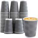 Lamosi 12 oz Insulated Coffee Cups Disposable - 50 Count Grey Paper Coffee Cups No Lids 12oz, Corrugated Ripple Wall Design for Hot Cold Drinks (Gray)
