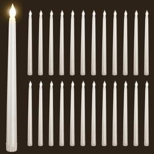 24pcs Flameless Flickering LED Taper Candles Bulk Battery Operated Candles for Christmas Halloween Birthday Wedding Party, (Ivory, 11 inch, 24pcs)