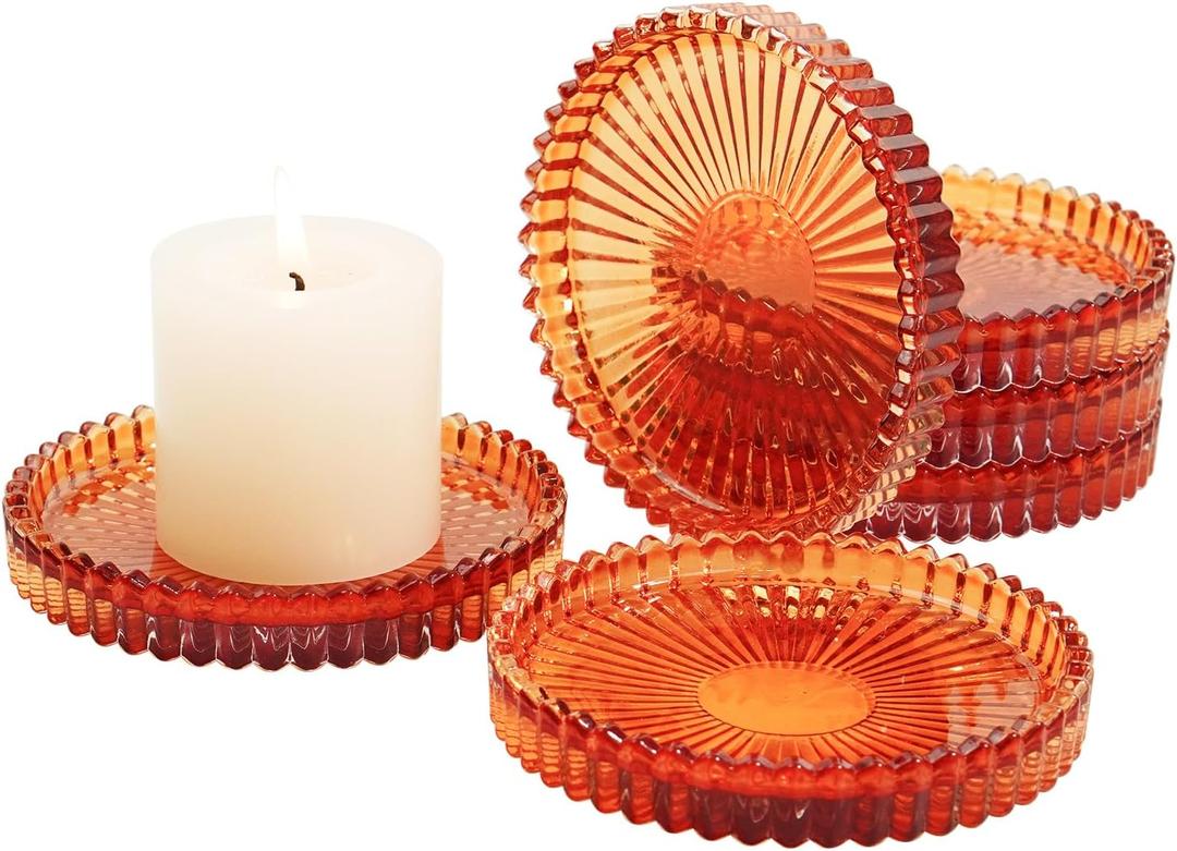 Candleholder Glass Candle Holder Plates Set of 6, Round Glass Candle Tray Plates for Dining Wedding Lantern Festival Party Evening Light, Amber