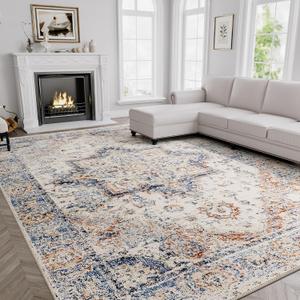 H.VERSAILTEX Area Rugs for Bedroom Elegant Boho-Chic Vintage Area Rug Handcrafted, Distressed Design for Modern & Traditional Decor, Non Slip Carpets for Living Room- 6x9 Feet, Heirloom Floral