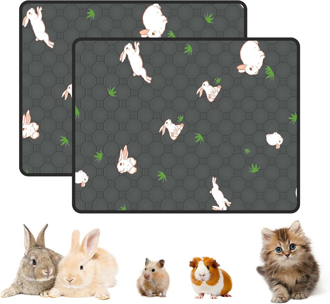 MODESLAB 2-Pack Guinea Pig Cage Liner, 20in x 26in Fast Absorption Washable Bedding Pee Pads for Dogs Puppy Rabbit Small Animal Cage Mat, Leakproof & Non-Slip (Gray)