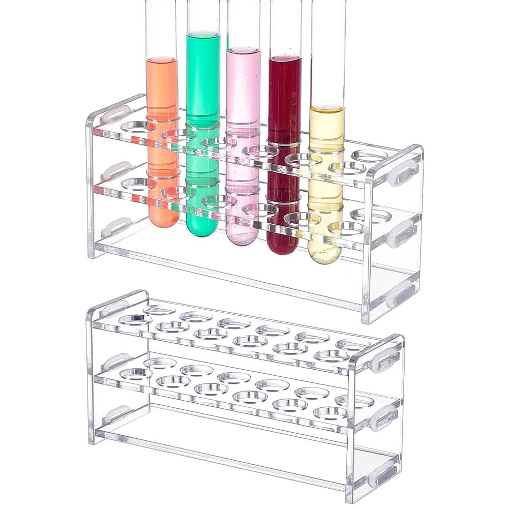 UNICRAFTALE 2 Set 12-Holes Acrylic Tests Tube Holder Rack Lab Supplies Rectangle Clear Tests Tubes Rack Round Holes Test Tube Holder for Test Tubes Chemistry Laboratory 6.29"x1.96"x2.75"