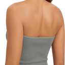 ODODOS Seamless Halter Crop Tops for Women Ribbed Soft V Neck Open Back Cropped Tank Top, 1-Pack, Gray, Medium-Large (Gray)