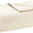 Madison Park 100% Egyptian Cotton Lightweight Summer Blanket, Breathable Waffle Knit Design, Soft Cozy All-Season Throw for Bed, Couch or Sofa, Blue Full/Queen Size (90"x90") (Cream)