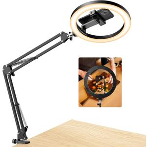 Upgrade Ring Light Overhead Camera Phone Mount for Desk, Evershop 10 Selfie Light with Stand Tripod for iPhone, Light with Phone Holder for Video Recording,Zoom Meeting,Live Streaming Tiktok,YouTube (36.6 inches tall)