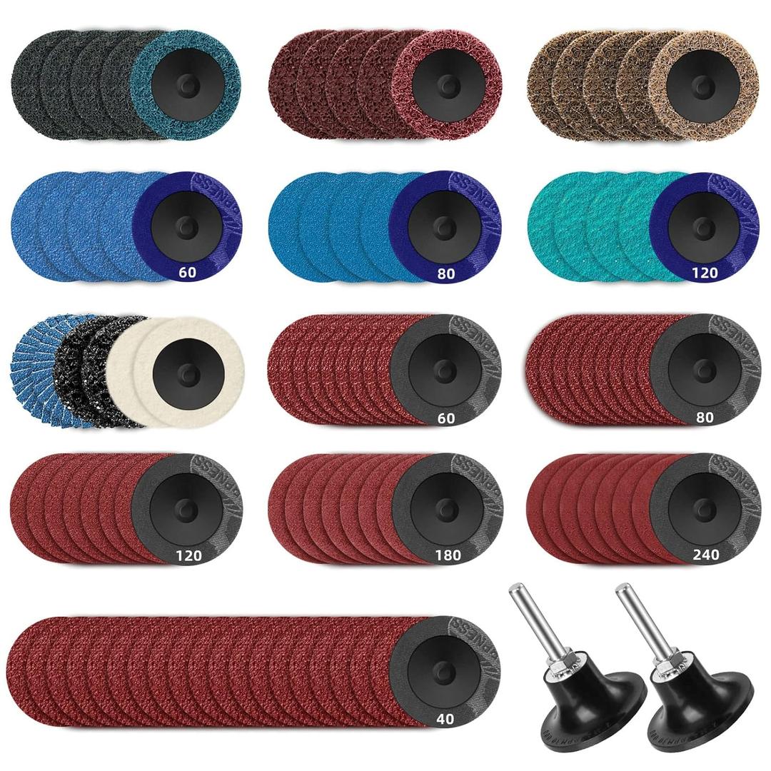 108Pcs Sanding Discs Set 2 inch Quick Change Disc with 1/4 inch Holder Surface Conditioning Disc for Die Grinder Surface Prep Strip Grind Polish Burr Finish Rust Paint Removal
